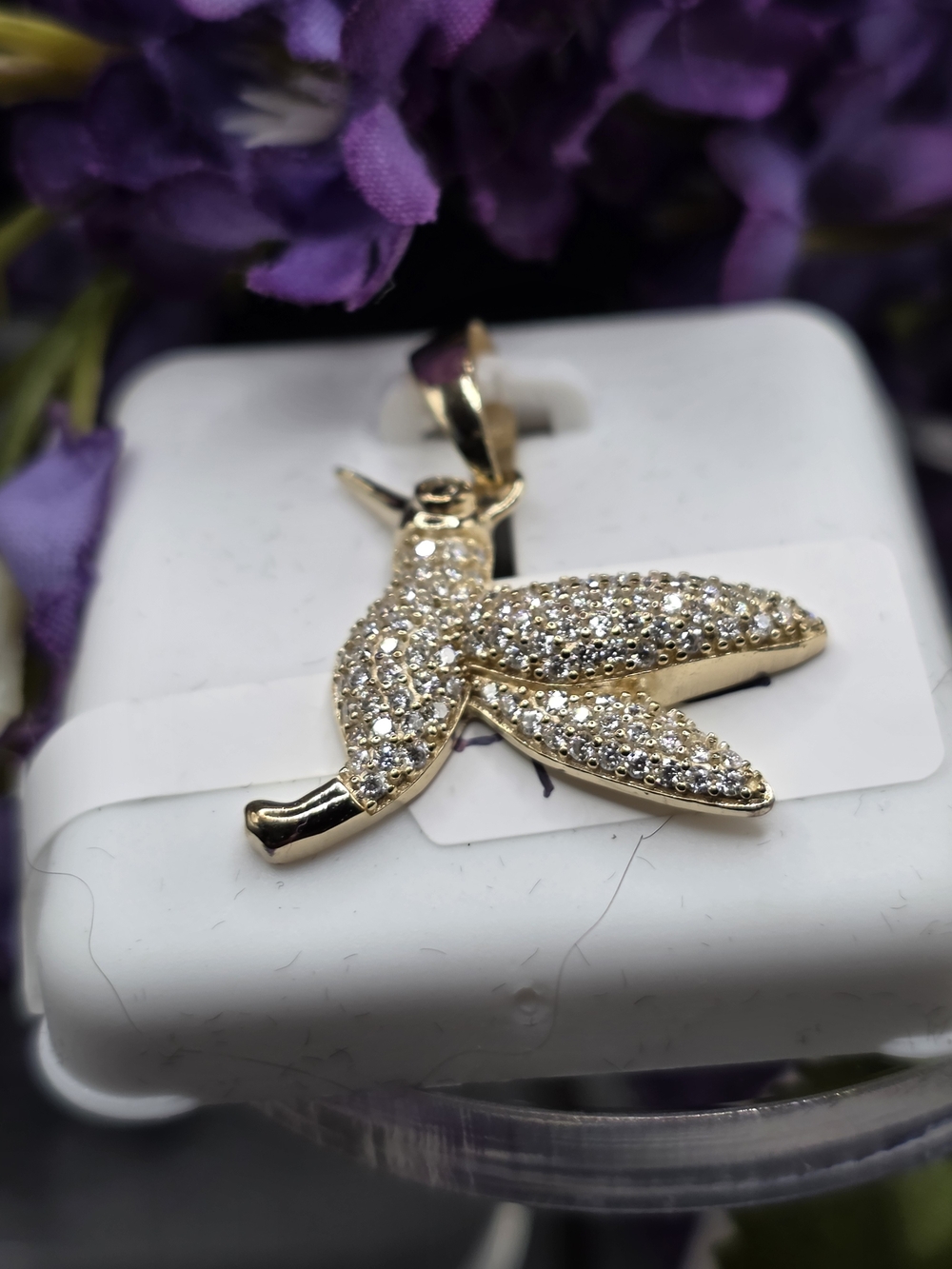 Gold Over 925 Sterling Silver Moissanite Humming Bird   Pendant